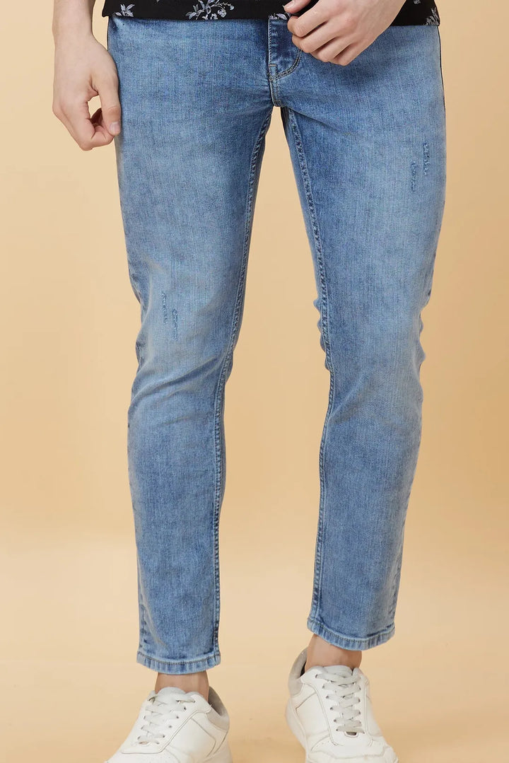 Blue Argon-Cropped fit Denims for Men by Being Human Clothing