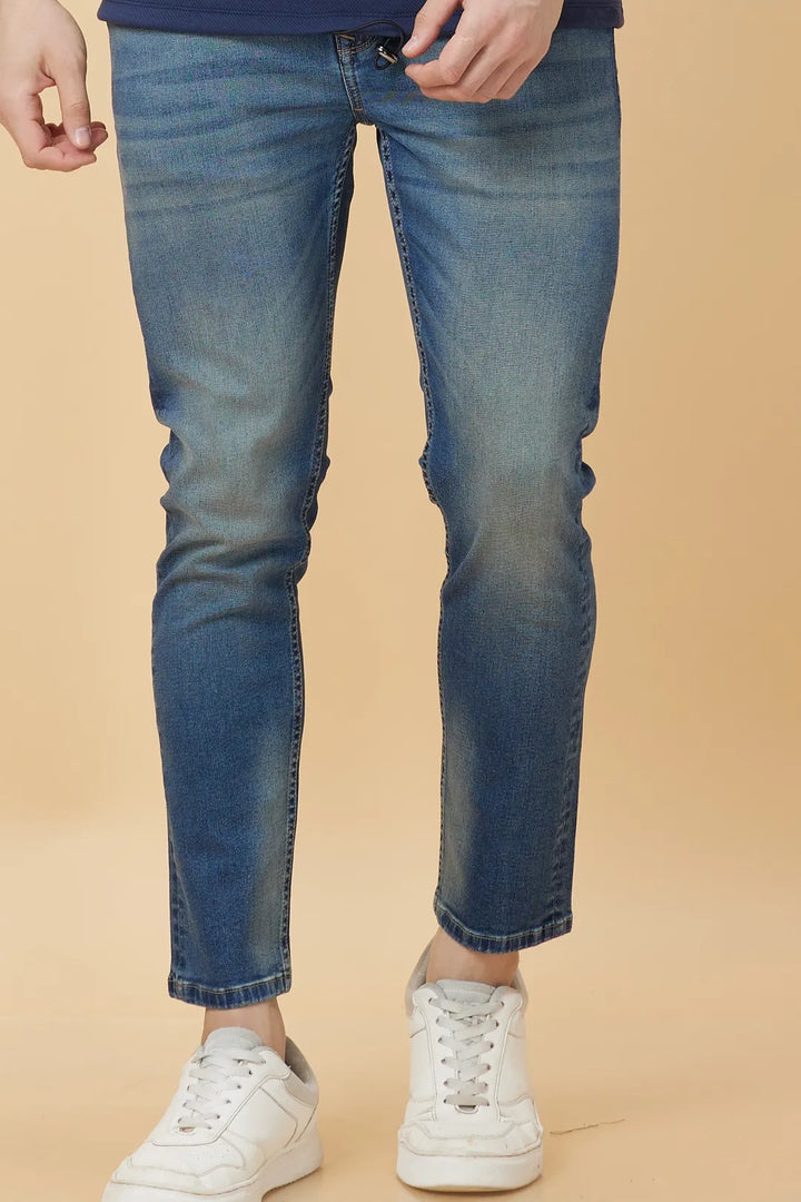 Blue Argon-Cropped fit Denims for Men