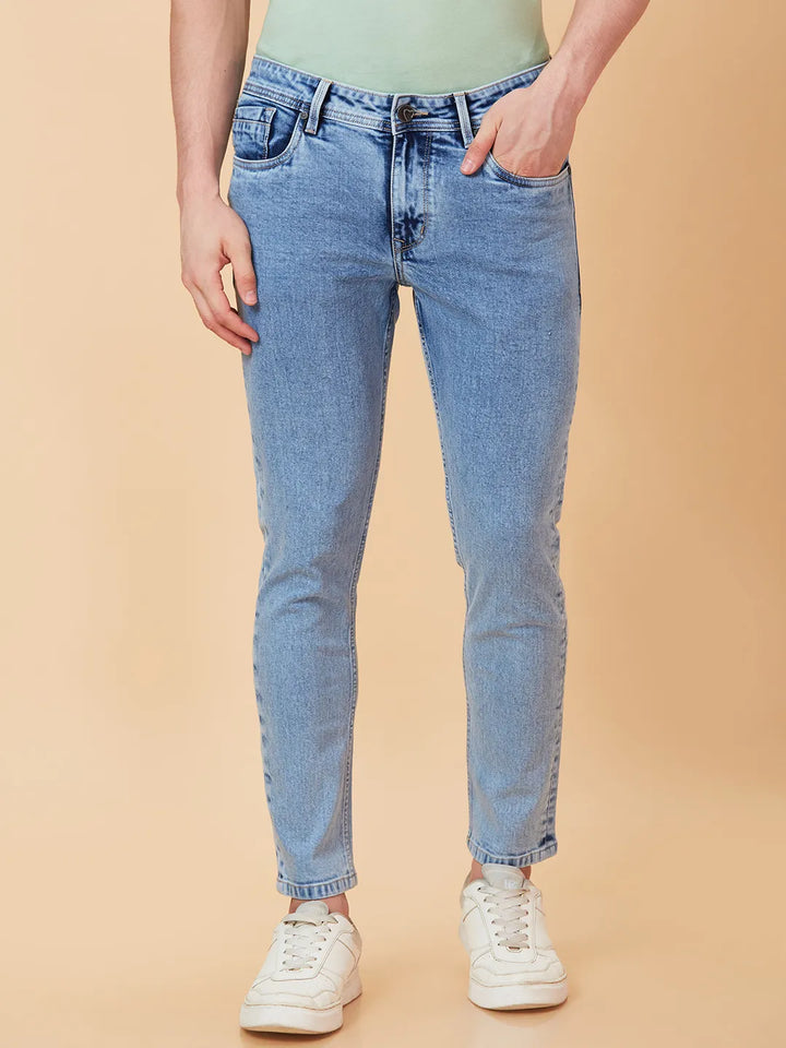Blue Argon-Cropped fit Denims for Men