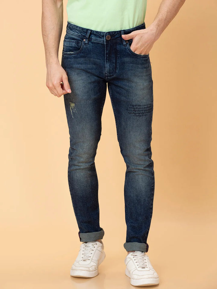 Blue Helium-Skinny Fit Denims for Men by Being Human Clothing