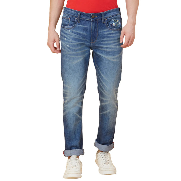 Blue Krypton-Straight Fit Denims for Men by Being Human Clothing