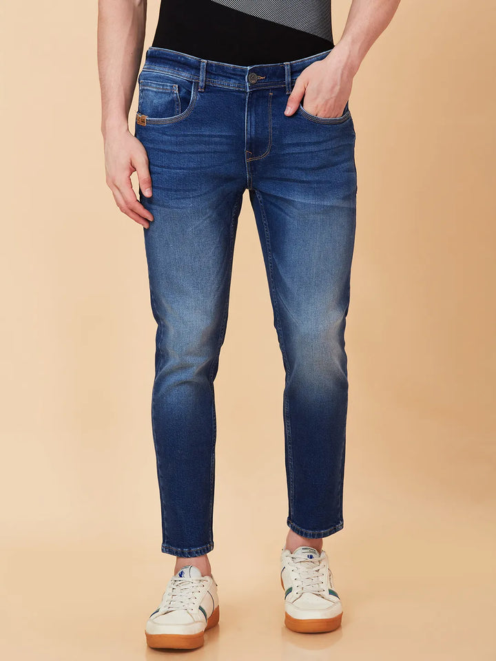 Blue Argon-Cropped fit Denims for Men