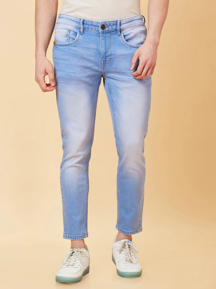 Blue Argon-Cropped fit Denims for Men