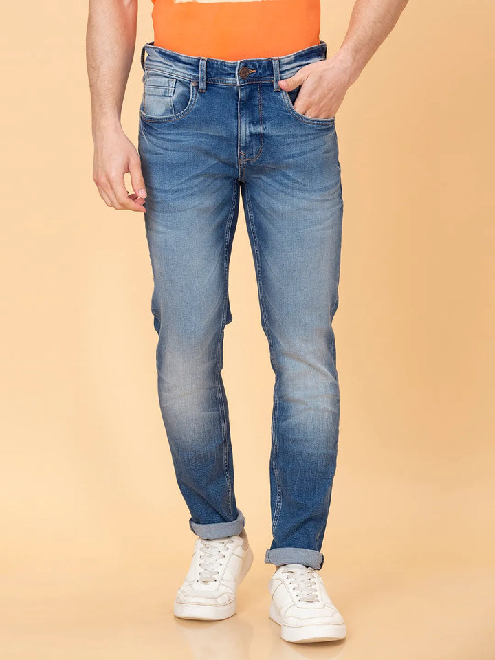 Blue Neon-Slim Fit Denims for Men by Being Human Clothing