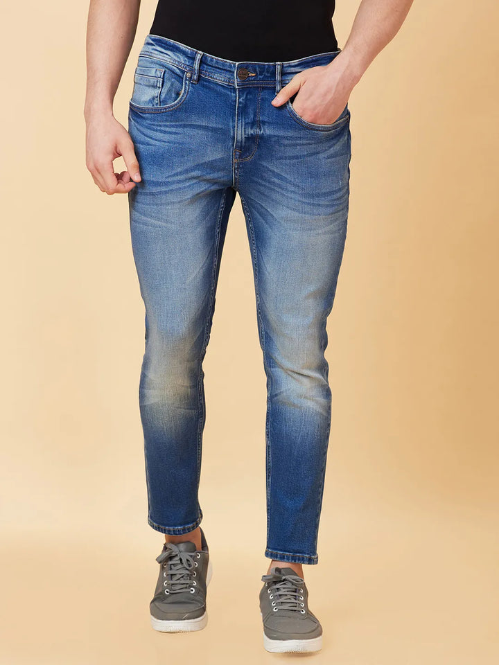 Blue Argon-Cropped fit Denims for Men