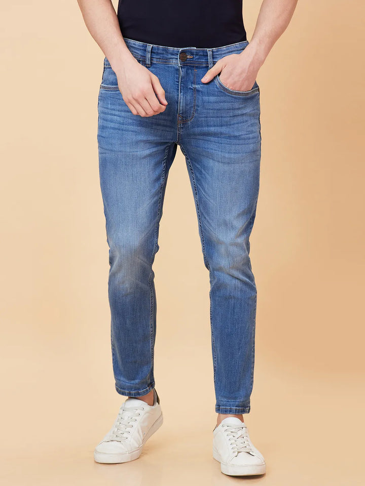 Blue Argon-Cropped fit Denims for Men