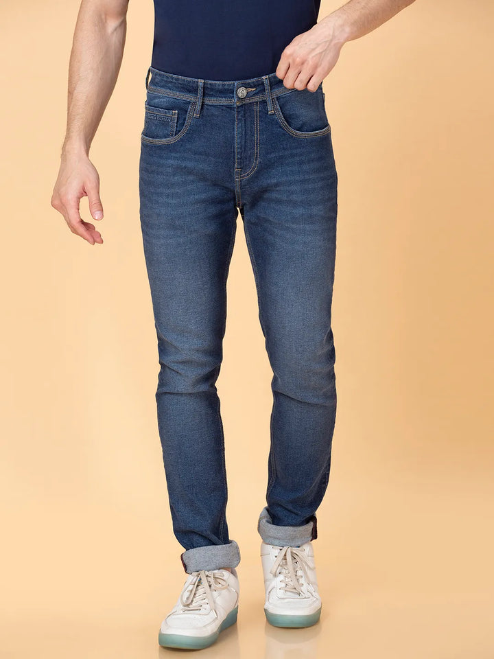 Blue Neon-Slim Fit Denims for Men