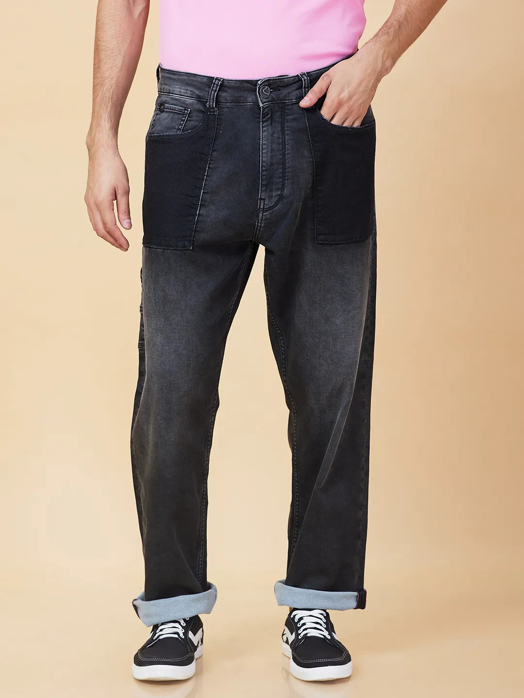 Mens-Bottom Denim Black Tone by Being Human Clothing