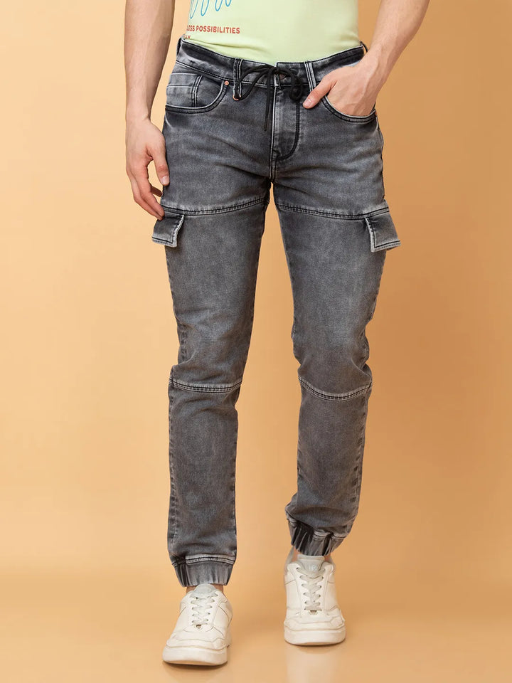 Grey Jogger Fit Denims For Men By Being Human Clothing