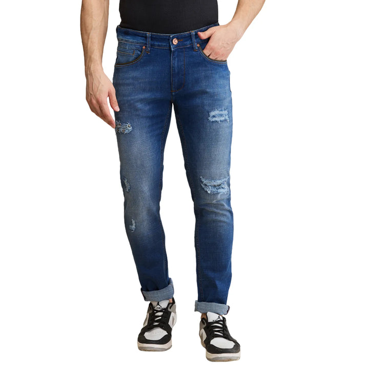 Blue Neon-Slim Fit Denims for Men