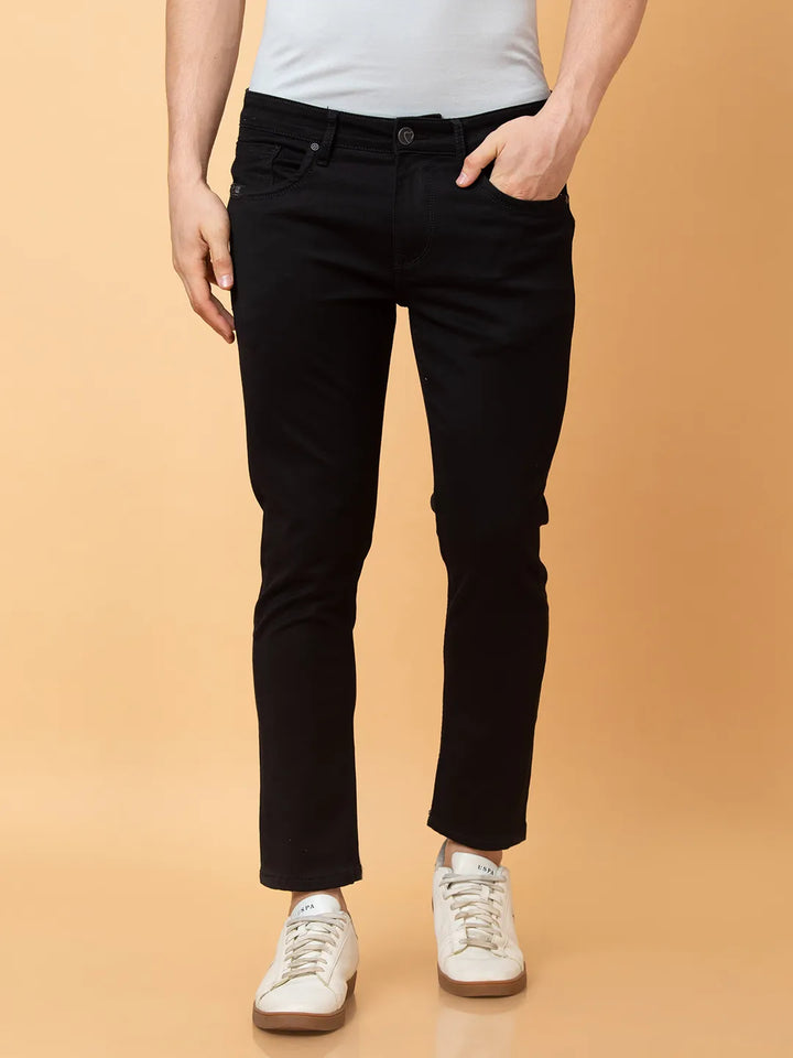 Black Argon-Cropped fit Denims for Men