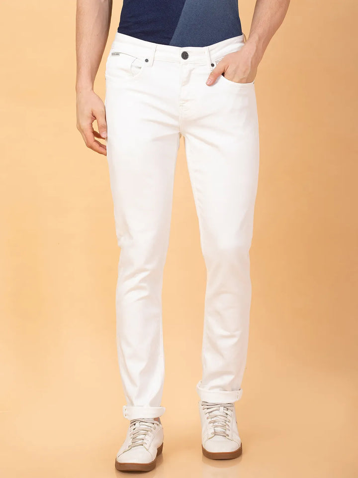 White Neon-Slim Fit Denims for Men by Being Human Clothing