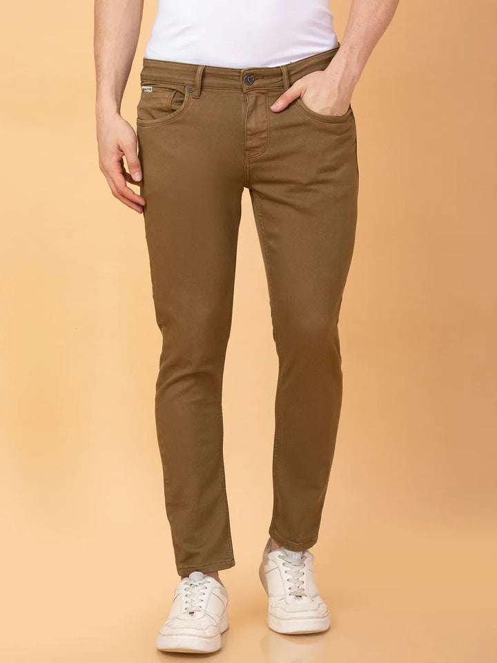 Brown Argon-Cropped fit Denims for Men