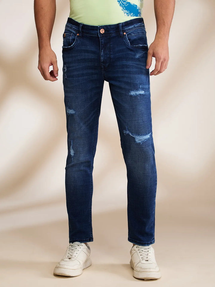 Blue Argon-Cropped fit Denims for Men by Being Human Clothing