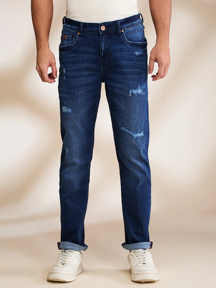 Blue Krypton-Straight Fit Denims for Men by Being Human Clothing