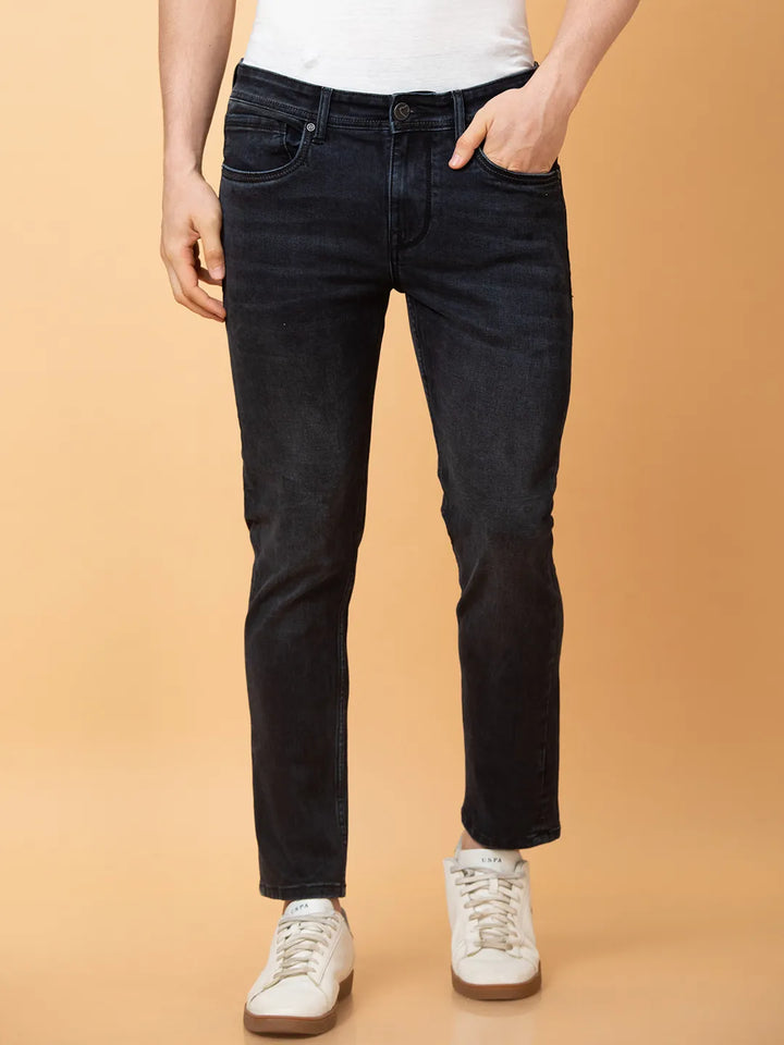 Black Argon-Cropped fit Denims for Men