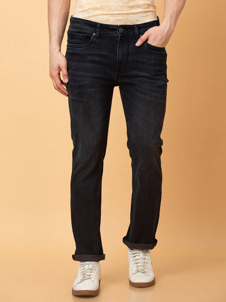 Black Krypton-Straight Fit Denims for Men