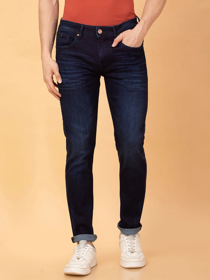 Blue Neon-Slim Fit Denims for Men by Being Human Clothing