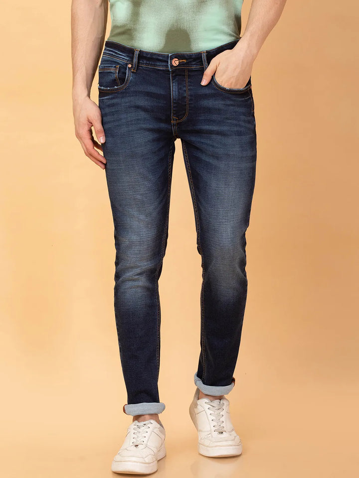 Blue Neon-Slim Fit Denims for Men