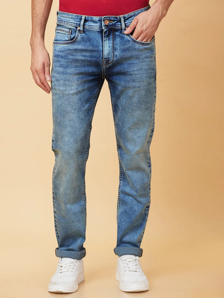 Blue Neon-Slim Fit Denims for Men by Being Human Clothing