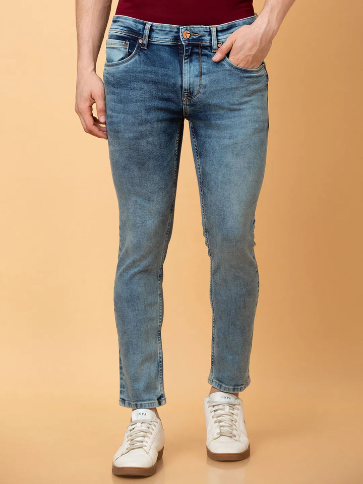 Blue Argon-Cropped fit Denims for Men by Being Human Clothing