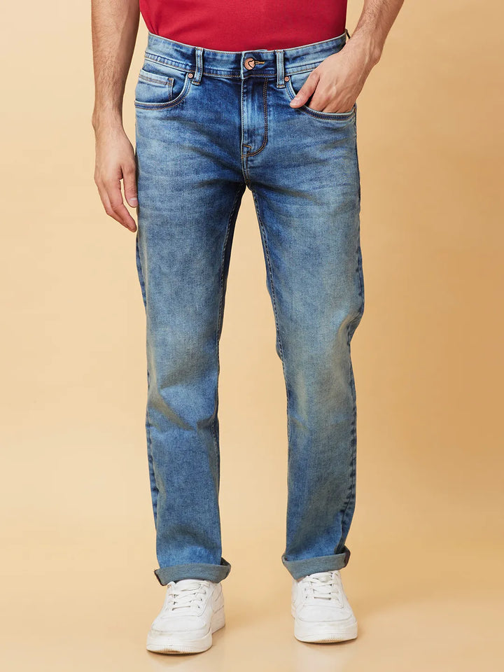 Blue Krypton-Straight Fit Denims for Men
