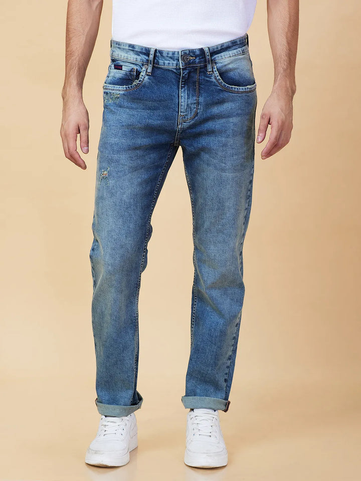 Blue Neon-Slim Fit Denims for Men by Being Human Clothing