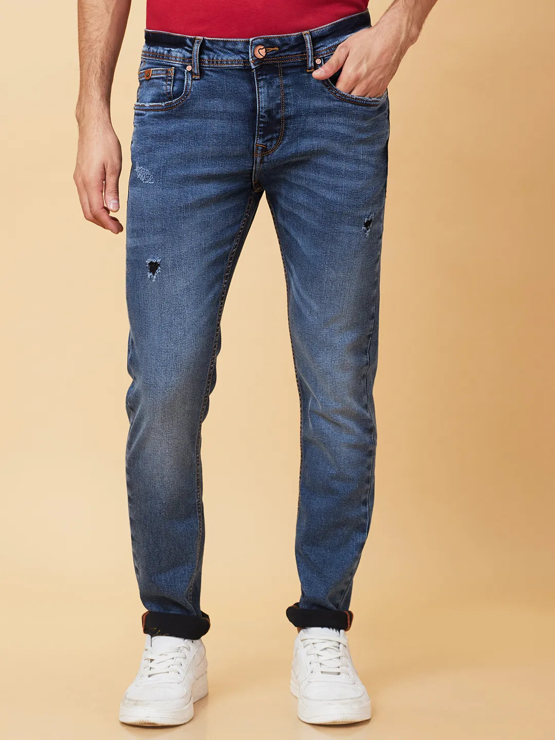 Dark Blue Slim Fit Denims For Men By Being Human Clothing