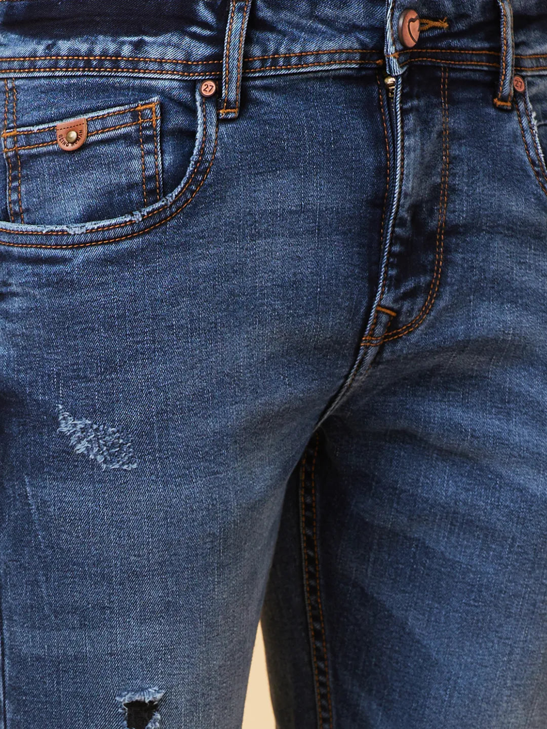 Dark Blue Slim Fit Denims For Men By Being Human Clothing