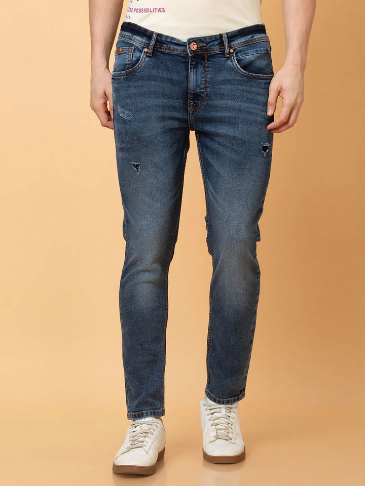 Blue Argon-Cropped fit Denims for Men