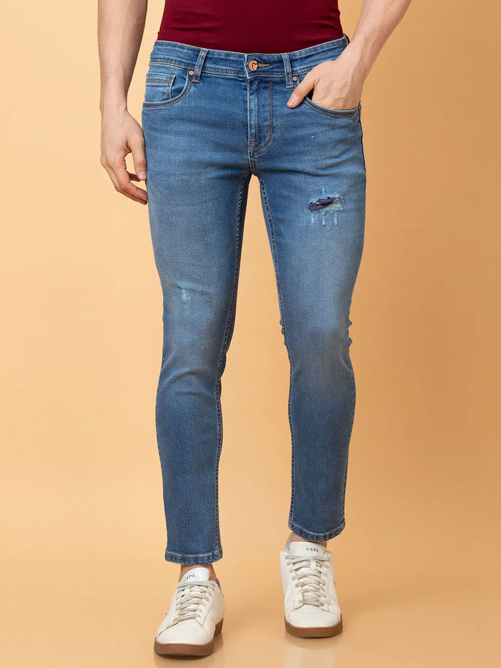 Blue Argon-Cropped fit Denims for Men by Being Human Clothing