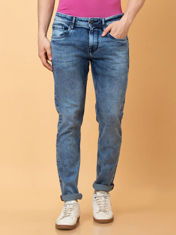 Blue Neon-Slim Fit Denims for Men by Being Human Clothing