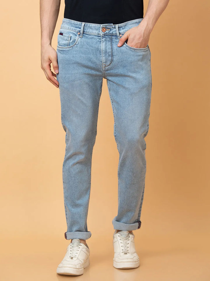 Blue Neon-Slim Fit Denims for Men