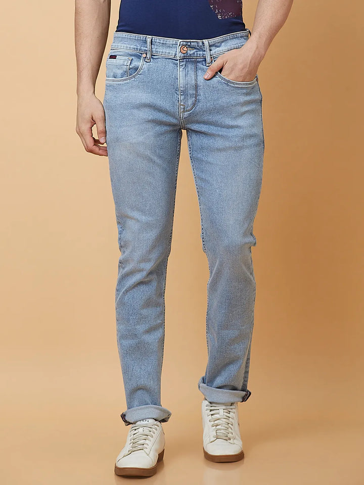 Blue Krypton-Straight Fit Denims for Men by Being Human Clothing