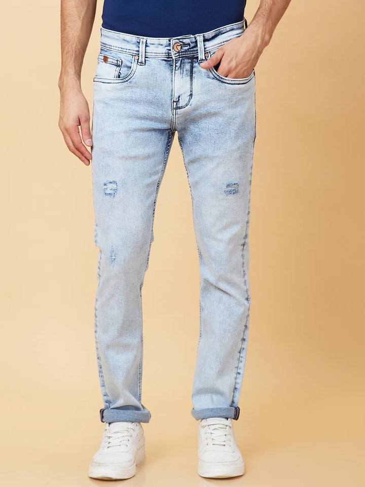 Blue Krypton-Straight Fit Denims for Men by Being Human Clothing