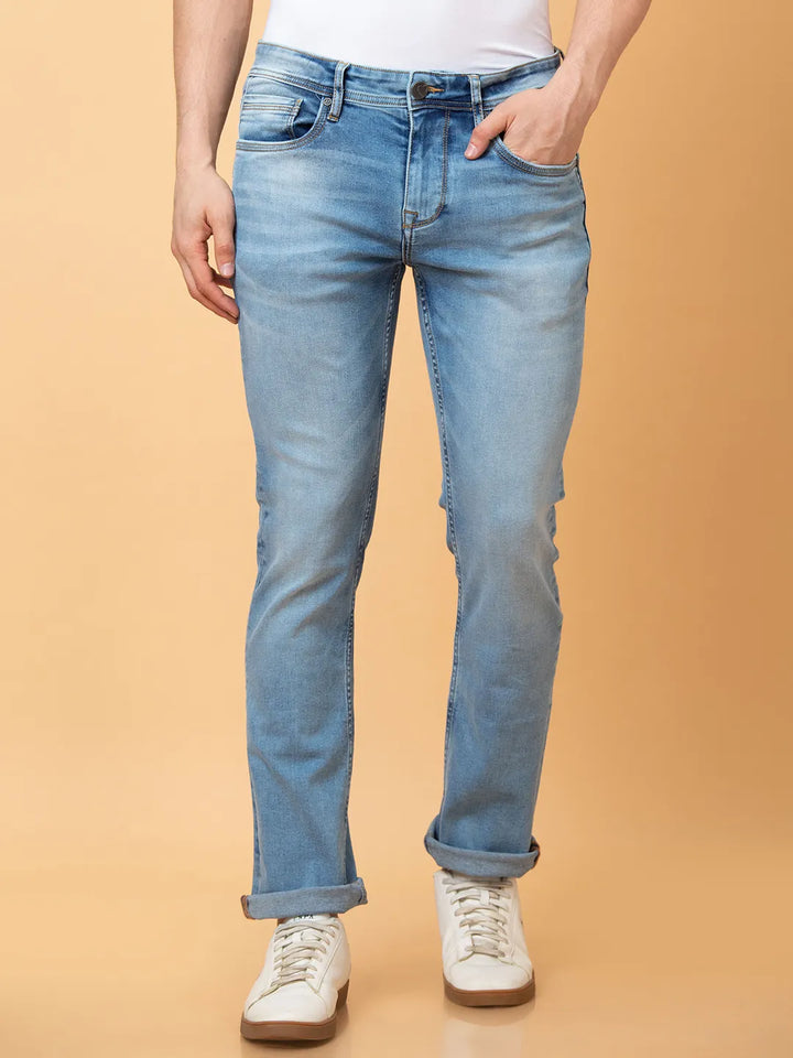 Blue Krypton-Straight Fit Denims for Men
