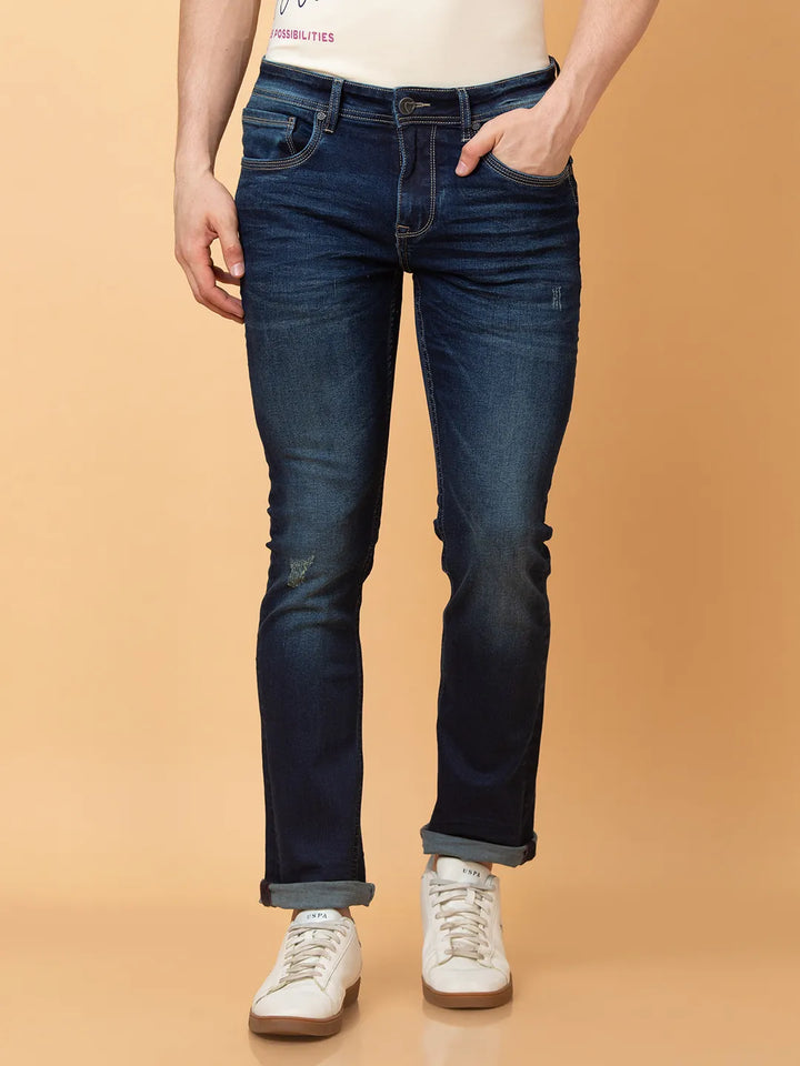 Blue Krypton-Straight Fit Denims for Men