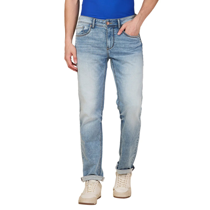 Blue Krypton-Straight Fit Denims for Men by Being Human Clothing