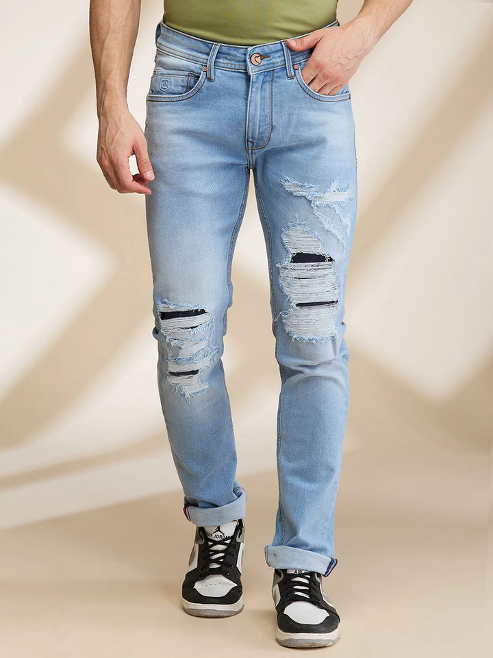 Blue Krypton-Straight Fit Denims for Men by Being Human Clothing