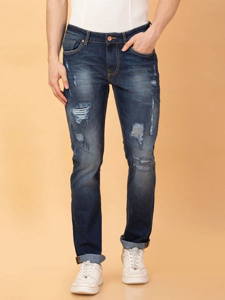 Blue Krypton-Straight Fit Denims for Men by Being Human Clothing