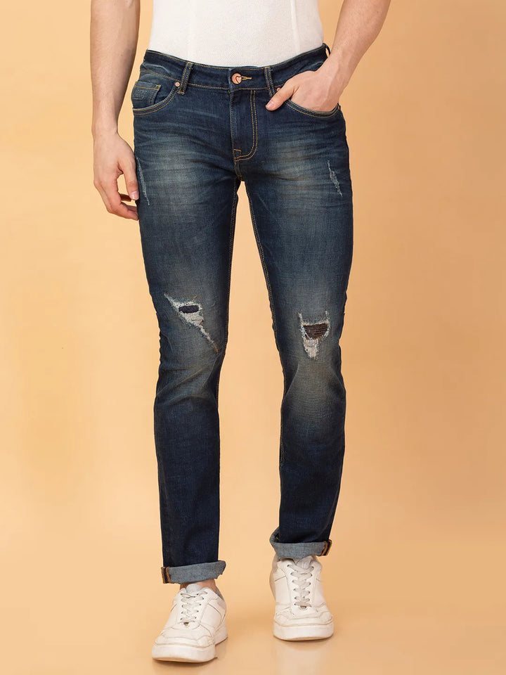 Blue Krypton-Straight Fit Denims for Men by Being Human Clothing