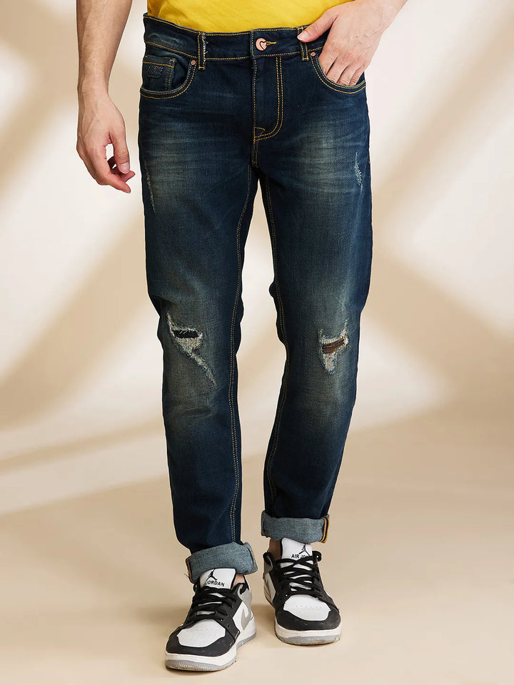 Blue Neon-Slim Fit Denims for Men by Being Human Clothing
