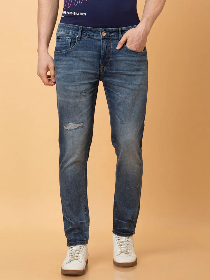 Blue Argon-Cropped fit Denims for Men by Being Human Clothing
