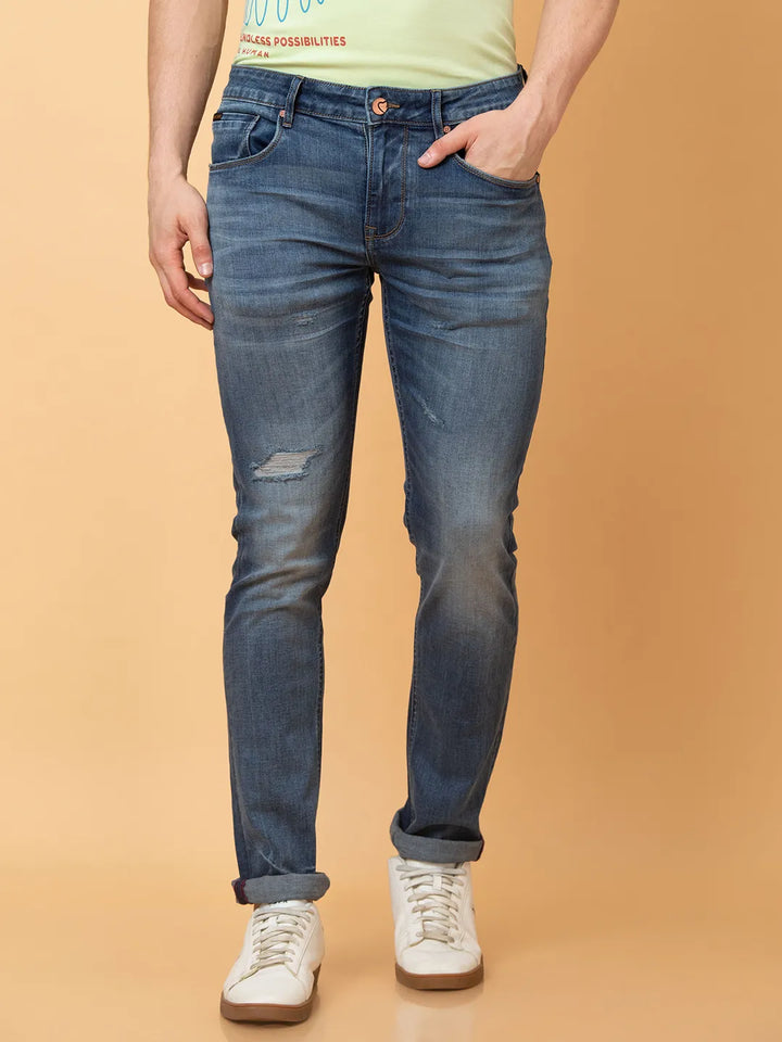 Blue Neon-Slim Fit Denims for Men by Being Human Clothing