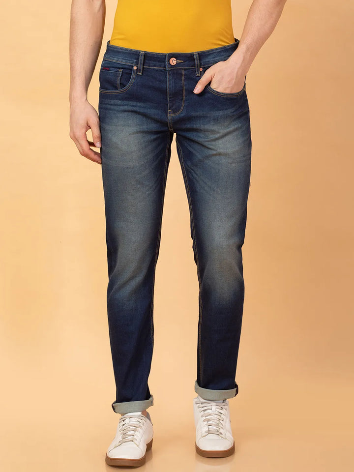Blue Neon-Slim Fit Denims for Men by Being Human Clothing