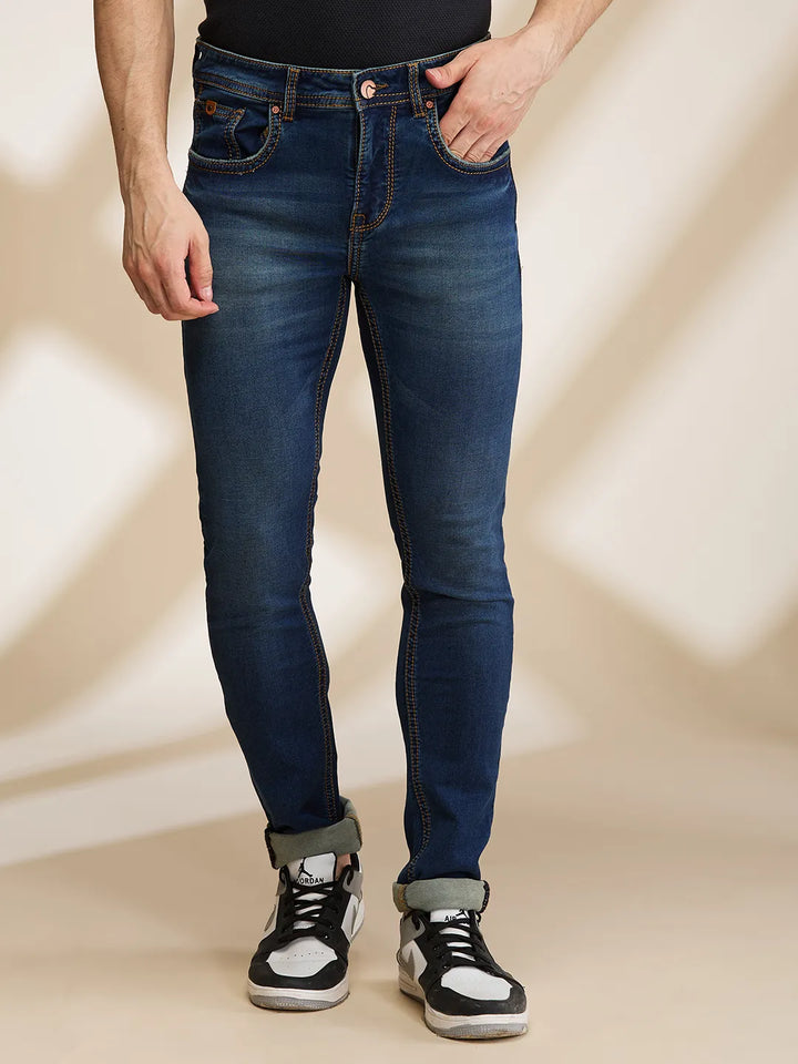 Blue Neon-Slim Fit Denims for Men by Being Human Clothing