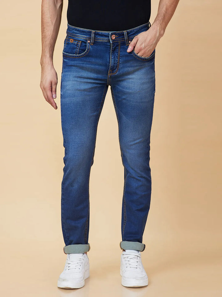 Blue Krypton-Straight Fit Denims for Men by Being Human Clothing