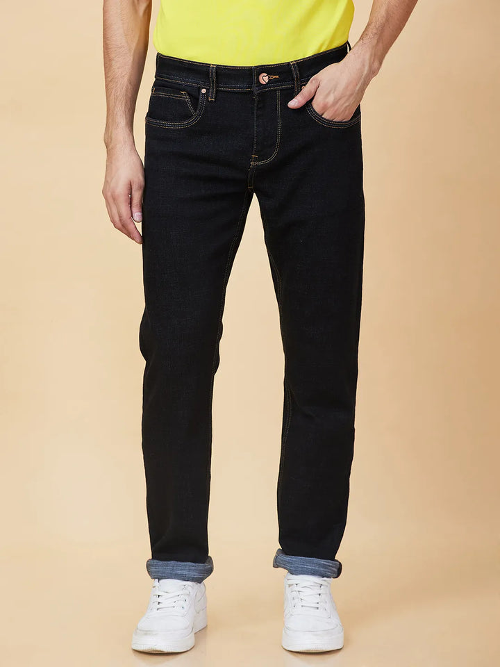 Black Krypton-Straight Fit Denims for Men by Being Human Clothing