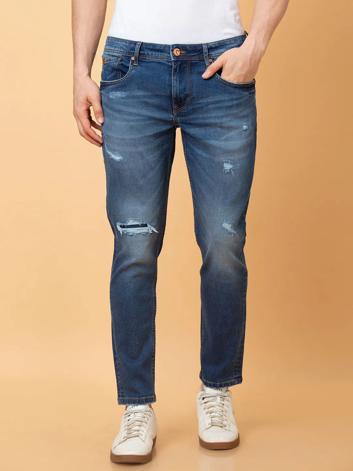 Blue Argon-Cropped fit Denims for Men by Being Human Clothing