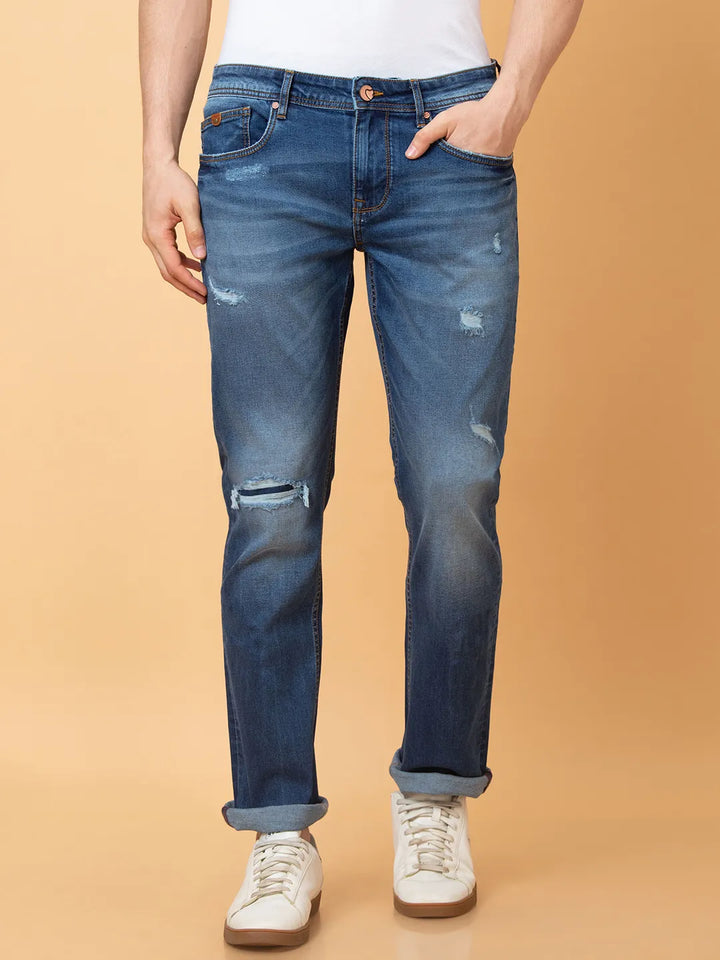 Blue Krypton-Straight Fit Denims for Men by Being Human Clothing